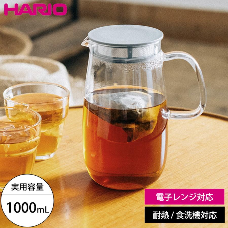 HARIO レンジでかんたん麦茶ポット むぎちゃん 1000ml 出汁 耐熱 ガラス 冷水筒 ピッチャー お茶ポット 日本製 洗いやすい 1L 1リットル 電子レンジ対応 | HARIO