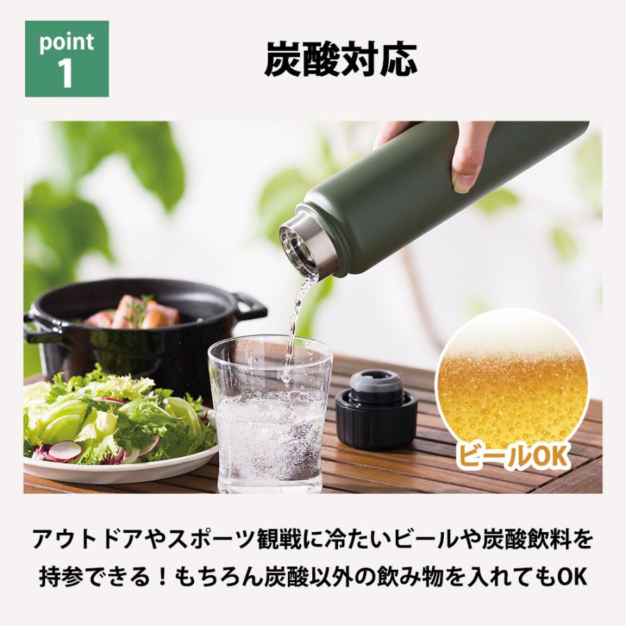 炭酸ボトル 水筒 500ml 保冷 保温 ボトル スポーツドリンク対応 炭酸兼用 ステンレスボトル スクリュー栓 ククナ 真空断熱 ステンレス BPAフリー ビール | apide | 05