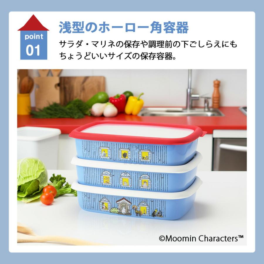 ムーミンハウス 浅型 角容器 Mサイズ 3点セット ホーロー容器 キャニスター 蓋 フタつき オーブン 冷凍 容器 保存容器 ストッカー 琺瑯 かわいい 富士ホーロー | 富士ホーロー | 02