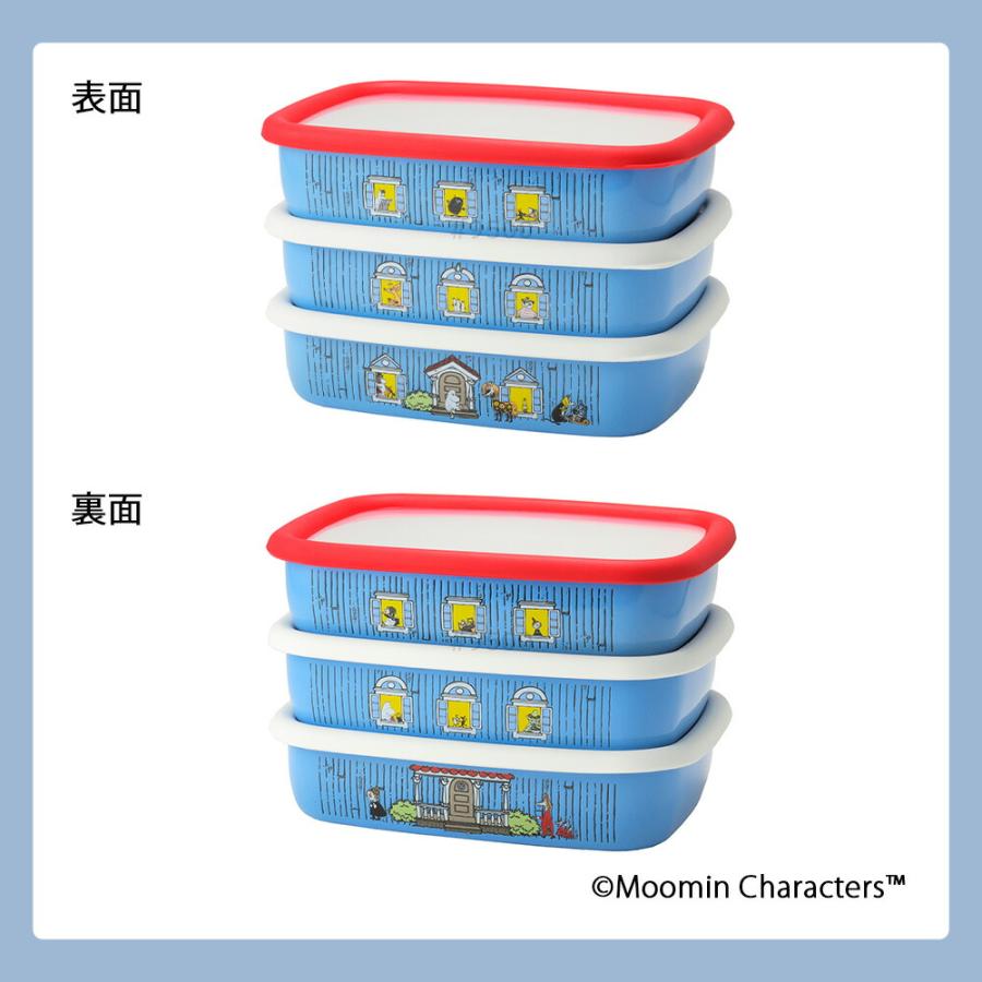 ムーミンハウス 浅型 角容器 Mサイズ 3点セット ホーロー容器 キャニスター 蓋 フタつき オーブン 冷凍 容器 保存容器 ストッカー 琺瑯 かわいい 富士ホーロー | 富士ホーロー | 05