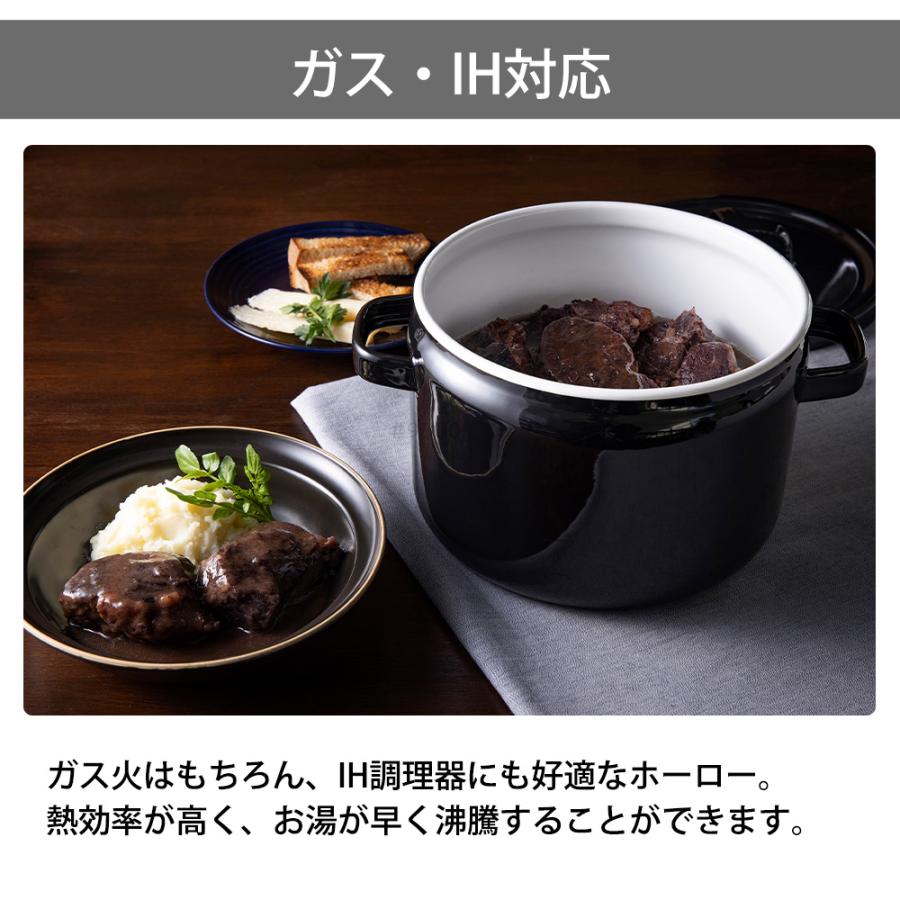 富士ホーロー 両手鍋 22cm 鍋 深型 ガス 直火 IH対応 匠シリーズ 5.6L