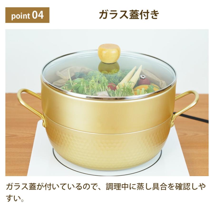 蒸し鍋 24cm ih ガス アルミ製 ガラス蓋付き 蒸し器 スチーマー せいろ 蒸篭 ニ段式 2段 温野菜 両手鍋 蒸す ふかす シュウマイ 点心 hocona 和平フレイズ | 和平フレイズ | 05