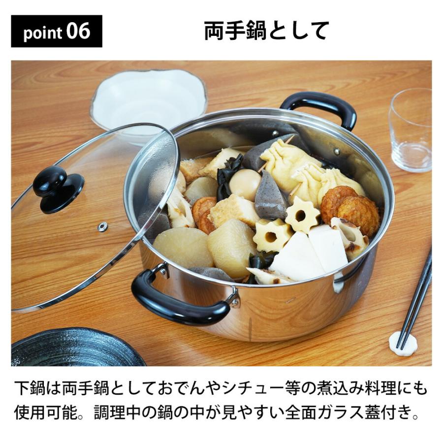 蒸し鍋 二段 ステンレス 鍋 26cm 30cm 蒸し器 ih ヴェンセ 両手鍋 ガス IH ガラス蓋 5.6L 7.1L 2段 大型 二層蒸し鍋 スチーム 蒸し料理 和平フレイズ | 和平フレイズ | 08