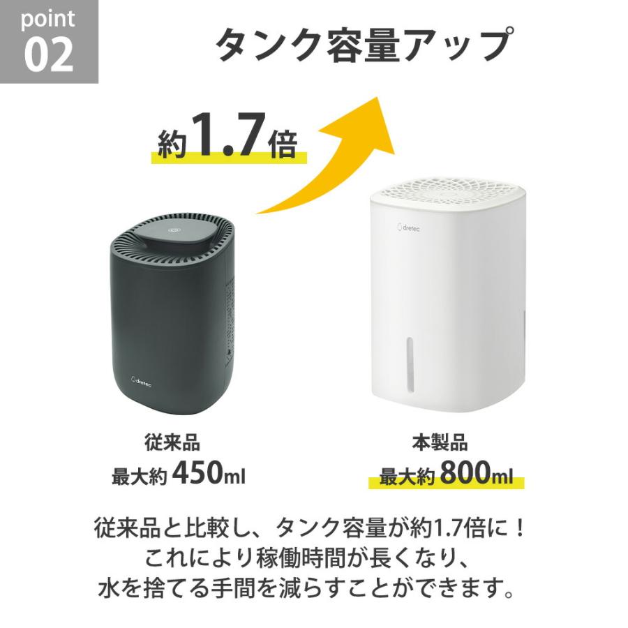 除湿機 コンパクト ロワン ペルチェ式 800ml 小型 結露防止 クローゼット 乾燥 寝室 脱衣所 玄関 省エネ 湿気取り 梅雨対策 カビ対策 洗面台 靴箱 ドリテック | ドリテック | 03