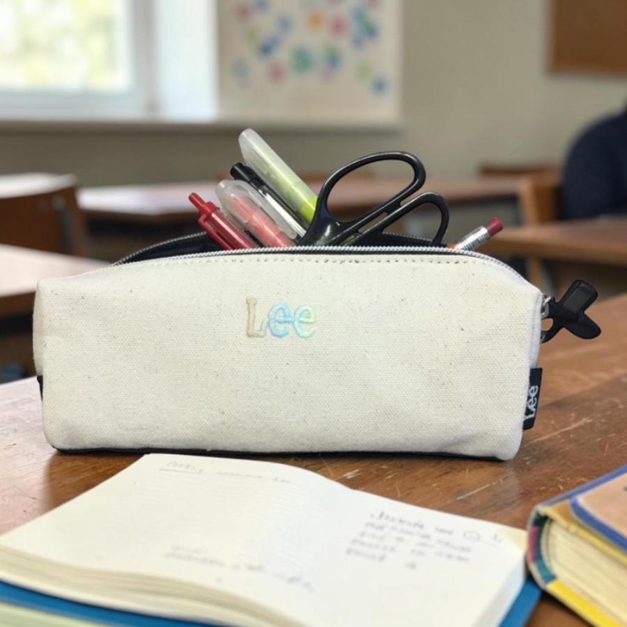 Lee（リー） ダブルペンケース 筆箱 大容量 オフホワイト レインボー