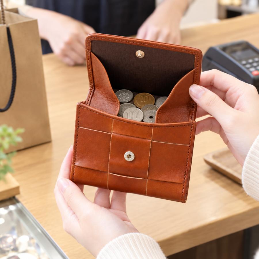 Hawk Company ホークカンパニー 二つ折り財布 イントレチャート 編み込み 小銭入れ 牛革 ヤギ革  財布 メンズ レディース 薄い  ミニ財布 7259 | Hawk Company | 05