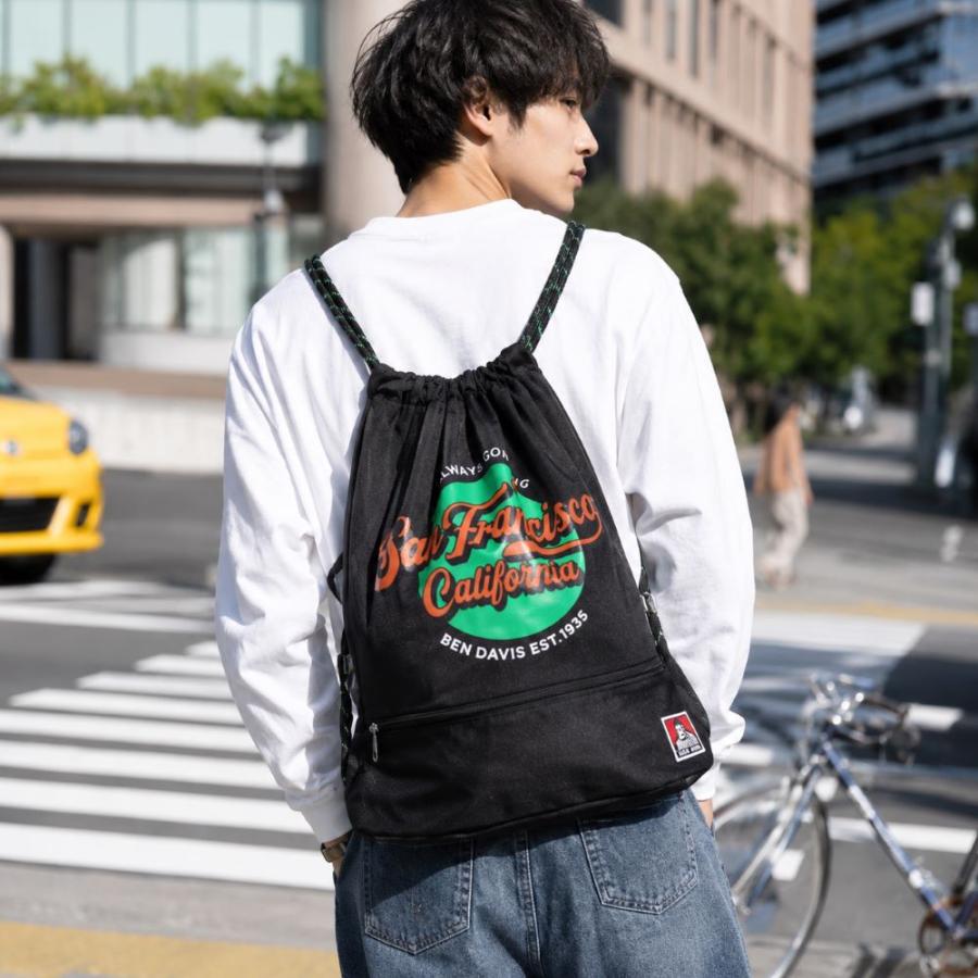 BEN DAVIS（ベンデイビス） ナップサック 黒 レディース メンズ PRINT