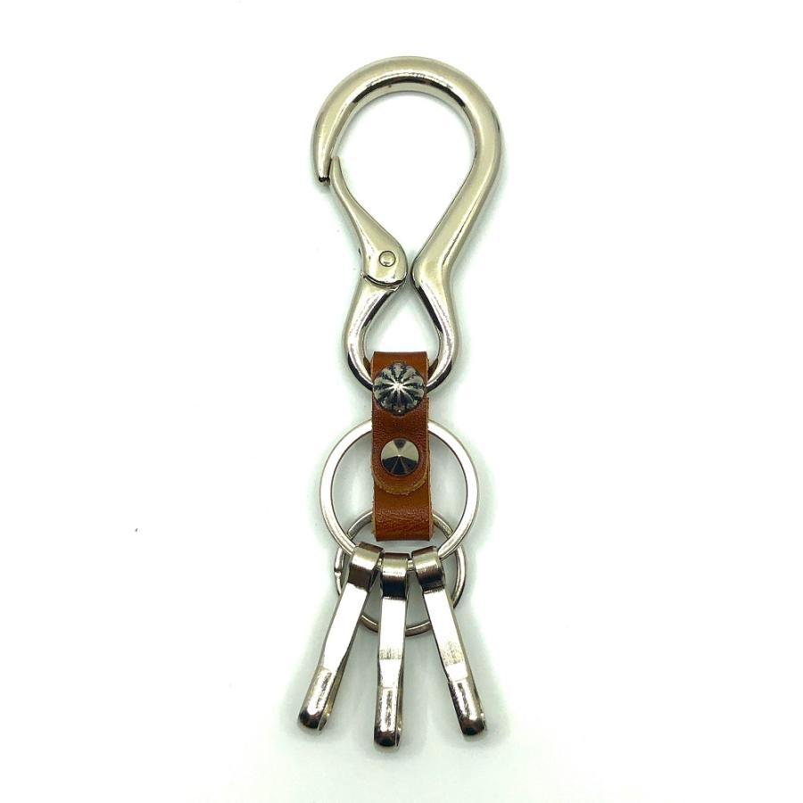 TE@M 栃木レザー キーホルダー カラビナ バイク 車 本革 牛革 3連 フック スタッズ 日本製 メンズ レディース 当店別注オリジナル TM-KEY-1 |  | 02