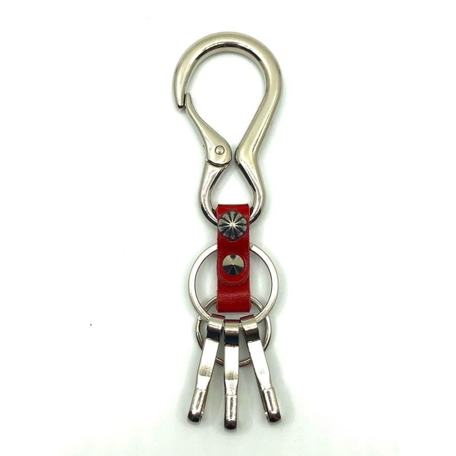 TE@M 栃木レザー キーホルダー カラビナ バイク 車 本革 牛革 3連 フック スタッズ 日本製 メンズ レディース 当店別注オリジナル TM-KEY-1 |  | 03