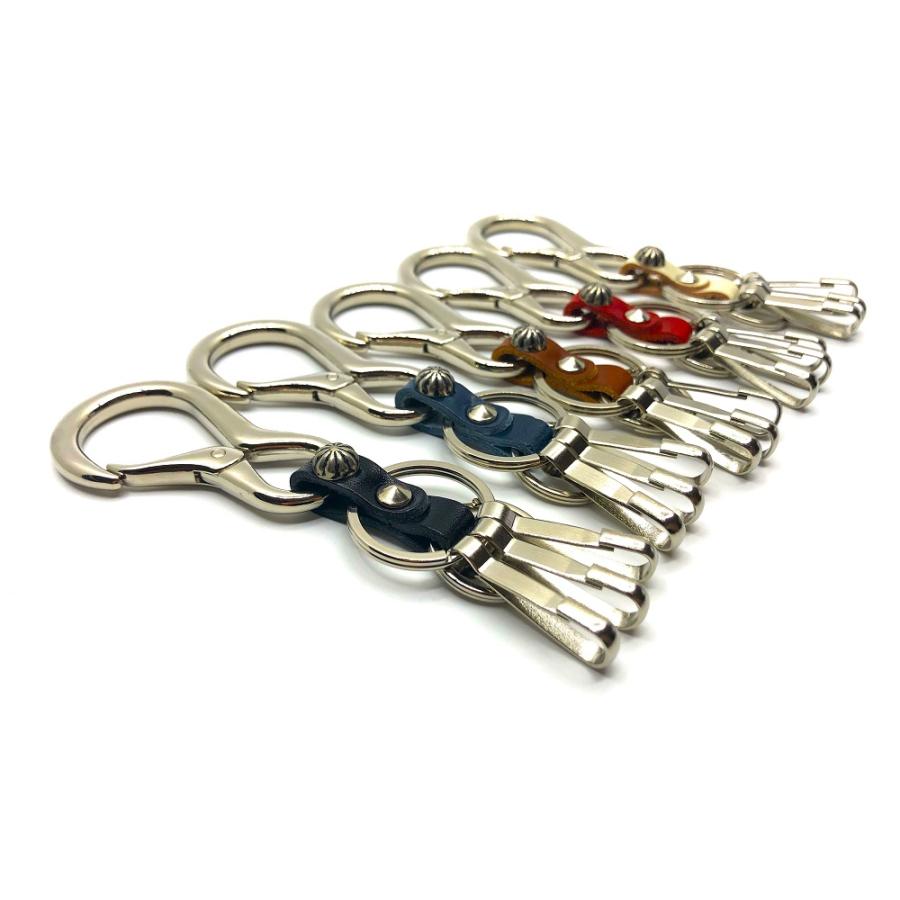 TE@M 栃木レザー キーホルダー カラビナ バイク 車 本革 牛革 3連 フック スタッズ 日本製 メンズ レディース 当店別注オリジナル TM-KEY-1 |  | 07