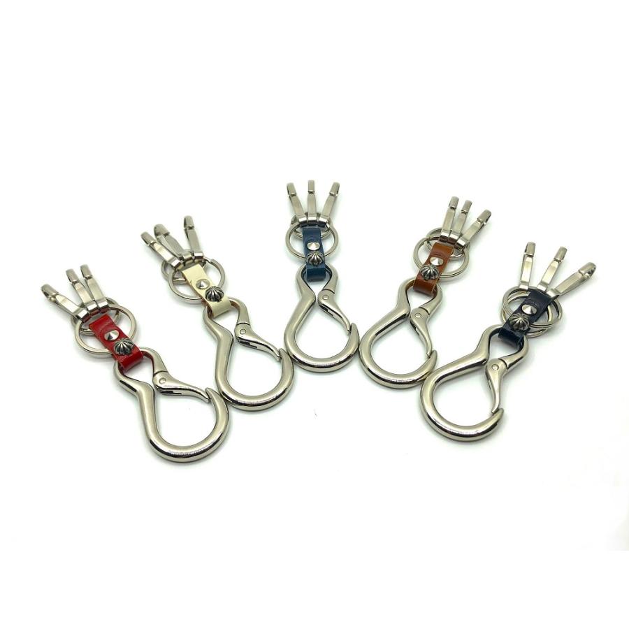 TE@M 栃木レザー キーホルダー カラビナ バイク 車 本革 牛革 3連 フック スタッズ 日本製 メンズ レディース 当店別注オリジナル TM-KEY-1 |  | 09