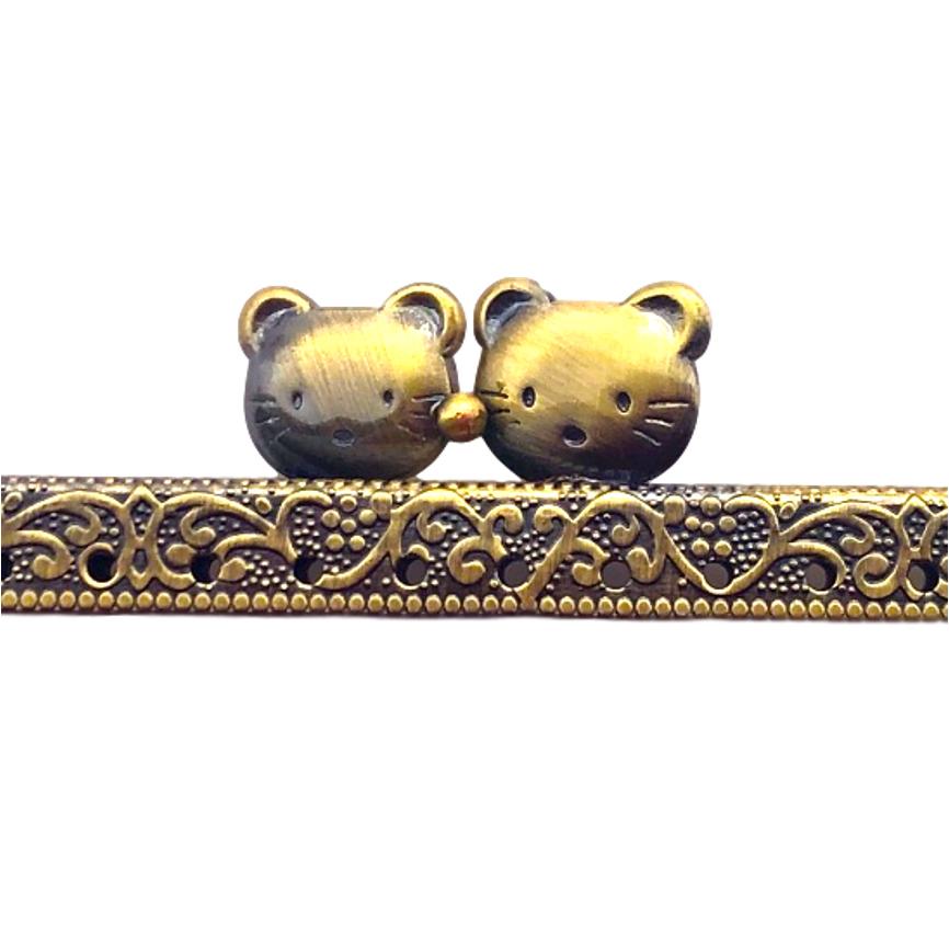 がま口 口金 縫い付けタイプ 猫 10.5cm アンティーク 角型