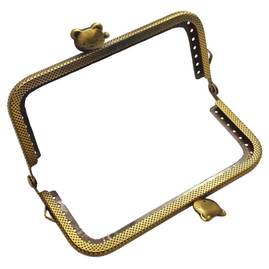 がま口 口金 縫い付けタイプ 猫 10.5cm アンティーク 角型