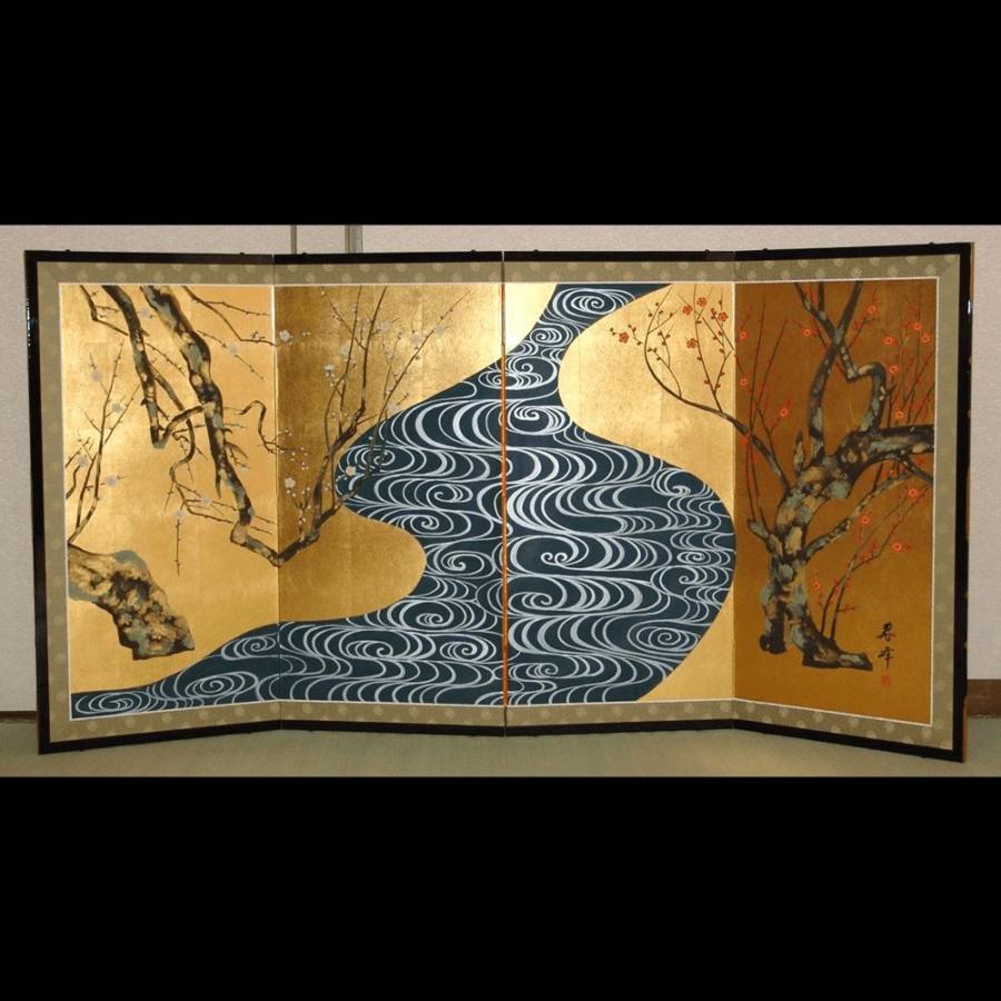 4枚金屏風/ 富永寿峰（平金押し）
