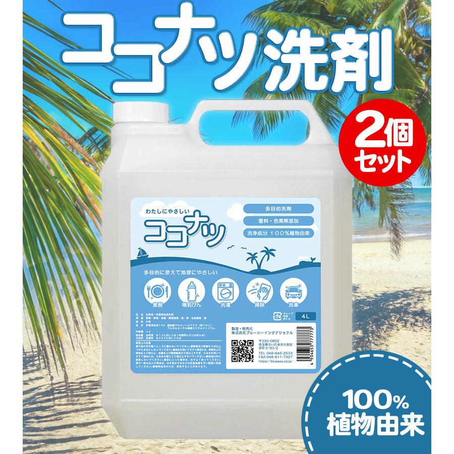 環境洗剤(エコ洗剤) 衣類・キッチン用 ココナツ洗剤 4L×2個
