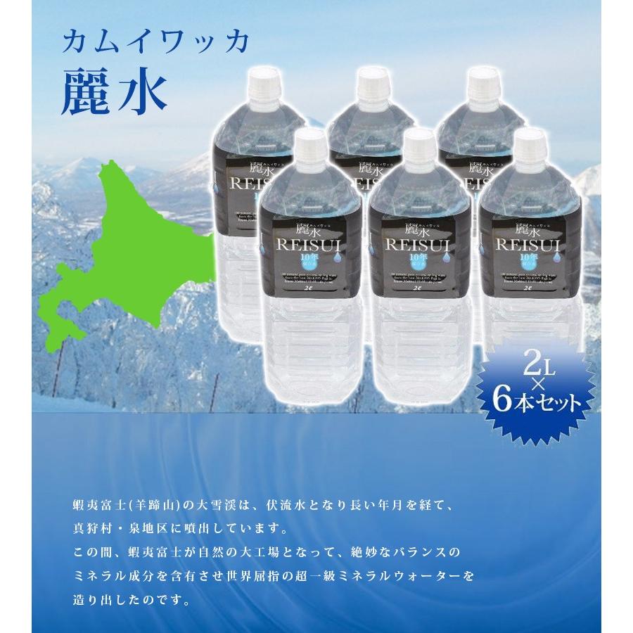 保存水 ミネラルウォーター カムイワッカ麗水 10年保存 2L×6本セット ペットボトル 防災グッズ 備蓄用 水 災害用 飲料水 長期保存水 軟水 ロングライフ｜select-mofu-y｜02