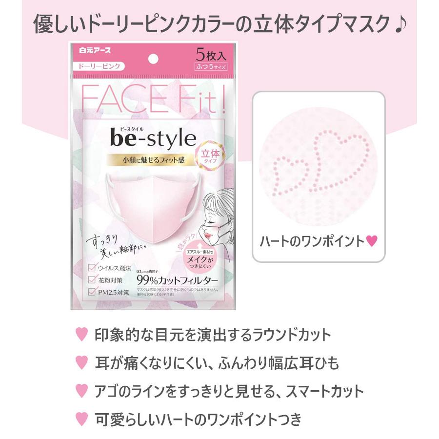 ピンクの白玉　マスク　ハンドメイド たのめーる】白元アース ビースタイル マスク プリーツタイプ