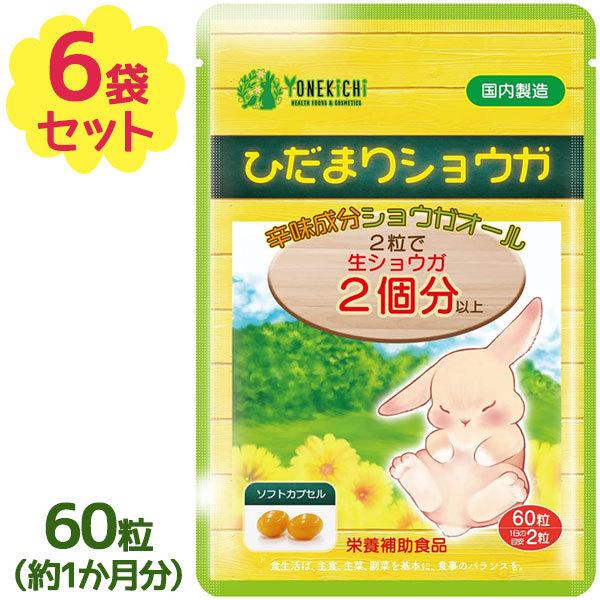 生姜サプリメント ひだまりショウガ 60粒入×6個セット ソフトカプセル 健康食品 ショウガオール 国内製造 栄養補助食品 大人用 女性 男性 しょうがサプリ