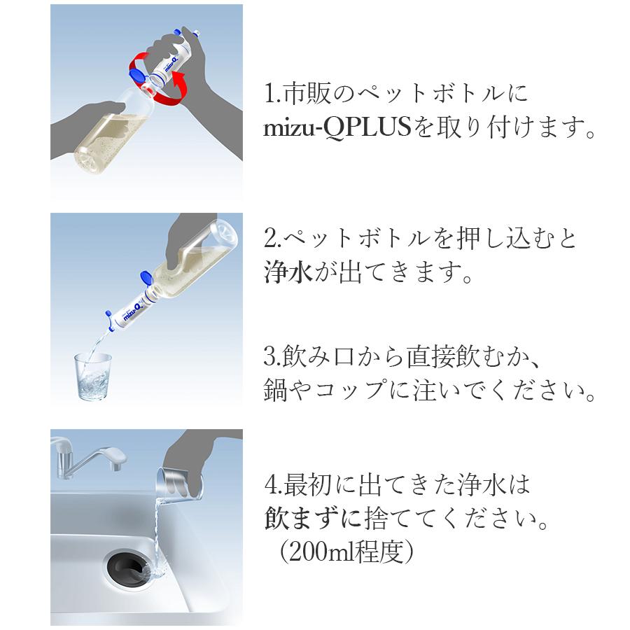 浄水器 携帯 mizu-Q PLUS ミズキュープラス 本体 交換用予備カートリッジ付 セット ろ過 持ち歩き コンパクト 軽量 飲み水 清潔用水 災害時 野外 日本製｜select-mofu-y｜03