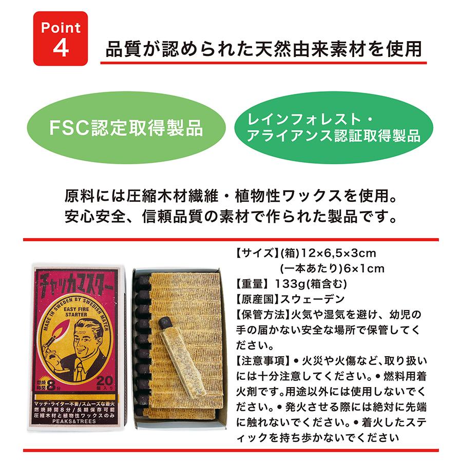 PEAKS＆TREES マッチ型 着火剤 キャンプ用品 20個入 ライター不要 火