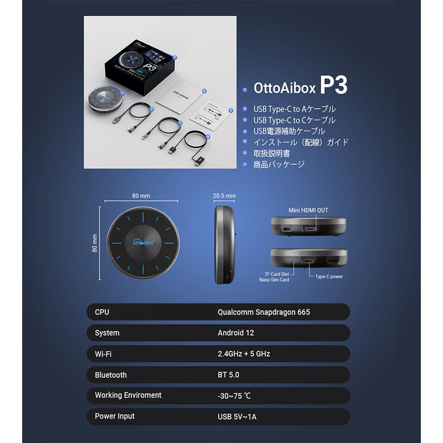 OTTO AI BOX P3 専用リモコン付き HDMIケーブル Ottocast オット OTTO AI BOX P3 専用リモコン付き HDMIケーブル Ottocast オット