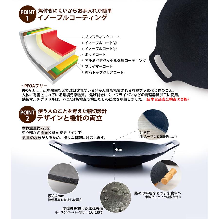 JHQ 鉄板 マルチグリドル 29cm 収納ケースセット 木製グリップ2個付 鍋
