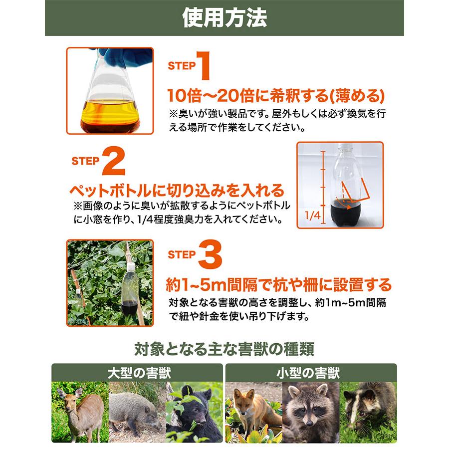 害獣忌避剤 屋外 ヒトデ濃縮液 1000ml 液体 希釈 強臭力 野生動物よけ 天然素材 侵入防止 |  | 05