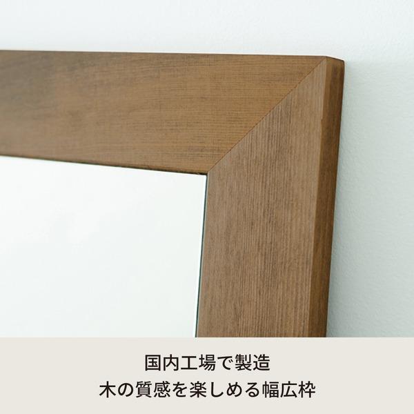 幅広枠ウォールミラー(60×108)(アンティークブラウン/茶) 天然木 姿見鏡 ワイド 高級感 木製 飛散防止加工 壁掛け 北欧風 ヴィンテージ 韓国インテリア 玄関...