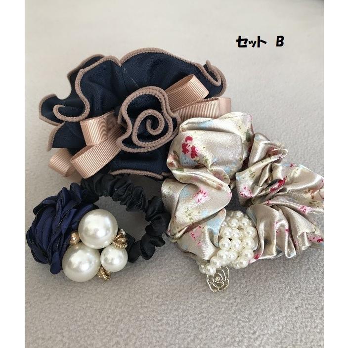 シュシュ3点セット おしゃれ 薔薇 パール ヘアゴム 花 フラワー 結婚式 髪飾り コサージュ ヘアアクセサリー 髪留め :shushuset2020:SELECT SHOP COKO 通販 お花 シュシュ 3点 フラワー