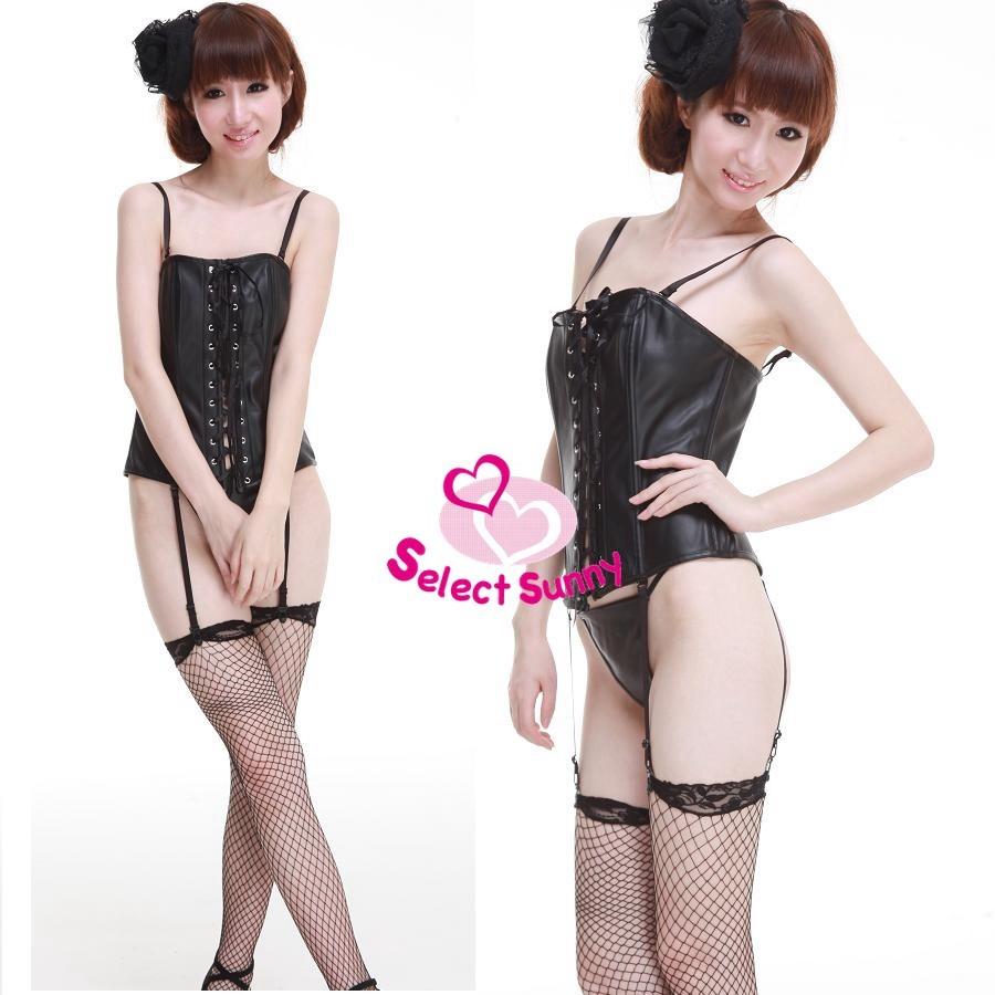 合皮 セクシーコルセット ガーターベルト SM ボンテージ 黒 S M L