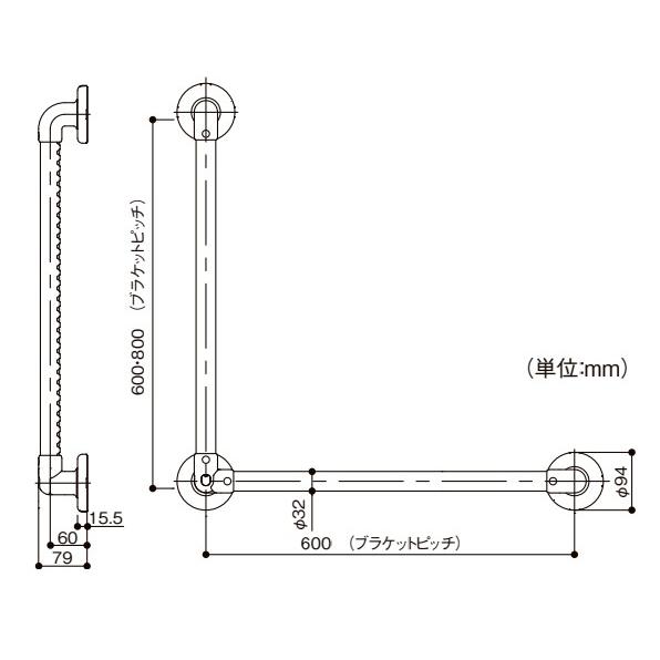 【直送品】マツ六 32ソフトアクアレール L型自在ハンド SAQ-L-6080W ホワイト φ32×600×800mm | 手摺 手すり 取付 金具 水回り オシャレ おしゃれ 浴室 お風呂 |  | 04