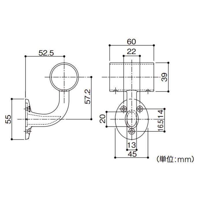 35通しブラケット横型 手すり直径35mm用 W60×D72.5×H105mm | 手摺 手すり 金具 ブラケット 手すり金具 |  | 01
