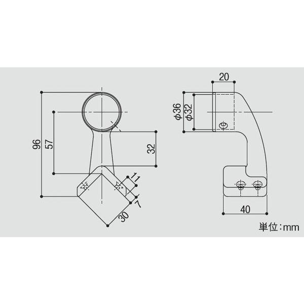 32出隅ブラケットカバー付 手すり直径32mm用 約W40×D96×H50mm | 手摺 手すり 金具 ブラケット 手すり金具 |  | 01