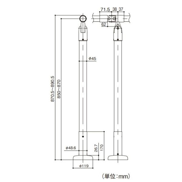 【直送品】マツ六 室内用手すり遮断機式軸側支柱 木製 BDE-38 |  | 04