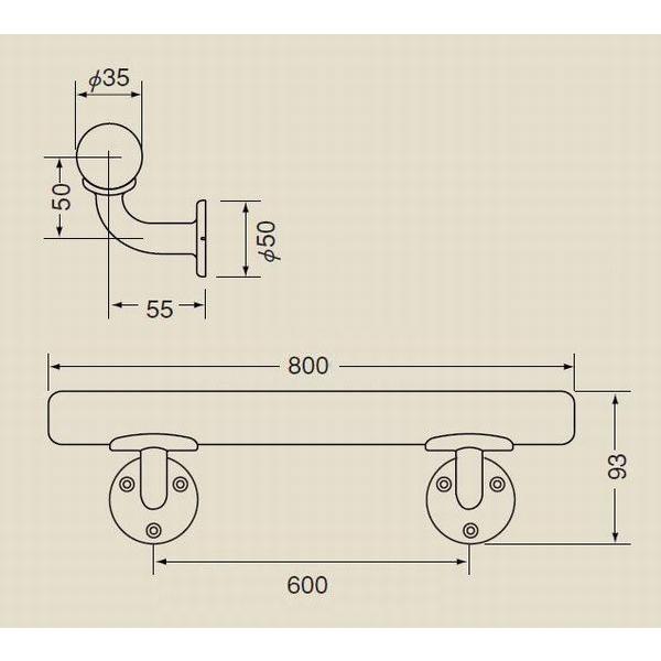 シロクマ ミニ手すりL受 800mm(水平取付用) 直径35×全長800mm | 手摺 手すり 玄関 トイレ 廊下 取付 転倒予防 介護用品 福祉用品 diy |  | 01
