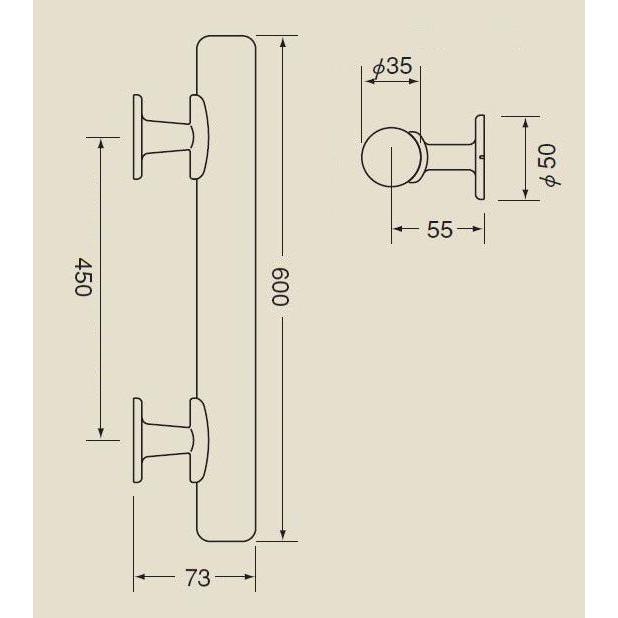 シロクマ ミニ手すり直受 600mm(垂直取付用) 直径35×全長600mm | 手摺 手すり 玄関 トイレ 廊下 取付 転倒予防 介護用品 福祉用品 diy |  | 01