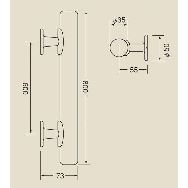 シロクマ ミニ手すり直受 800mm(垂直取付用) 直径35×全長800mm | 手摺 手すり 玄関 トイレ 廊下 取付 転倒予防 介護用品 福祉用品 diy |  | 01
