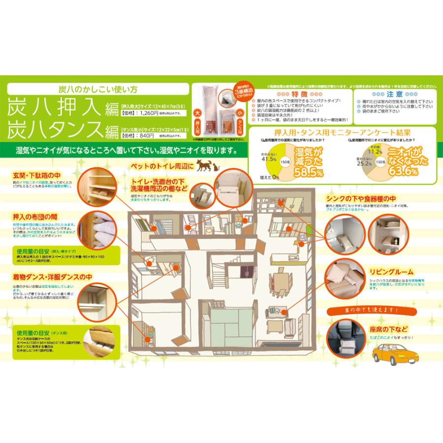 出雲カーボン 出雲屋 炭八 押入用棒袋 1袋 | 除湿 結露 湿気 梅雨 調湿 カビ対策 半永久 消臭 繰り返し使える |  | 01