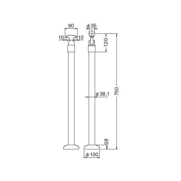 手すり 屋内 シロクマ 支柱（スチール）H750 手すり 直径35mm用 W100×D100×Ｈ750mm 手摺 手すり支柱｜select-tool｜02