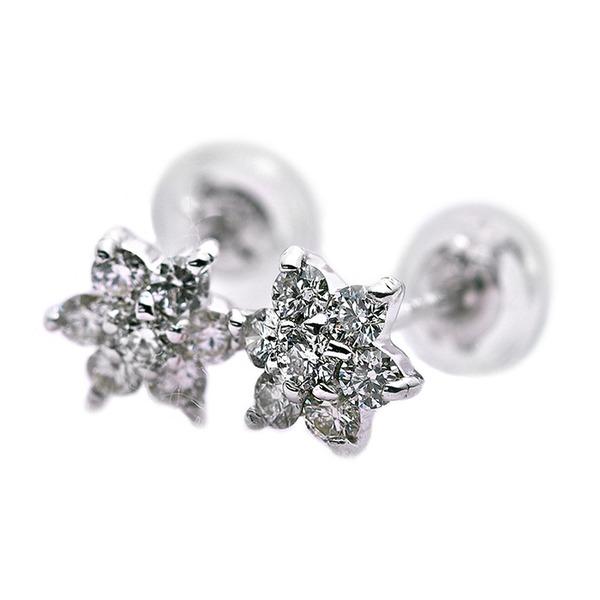 ダイヤモンド ピアス 0.3ct K18 ホワイトゴールド 0.3カラット 花 フラワーモチーフ ピアス 鑑別カード付き(24314円)