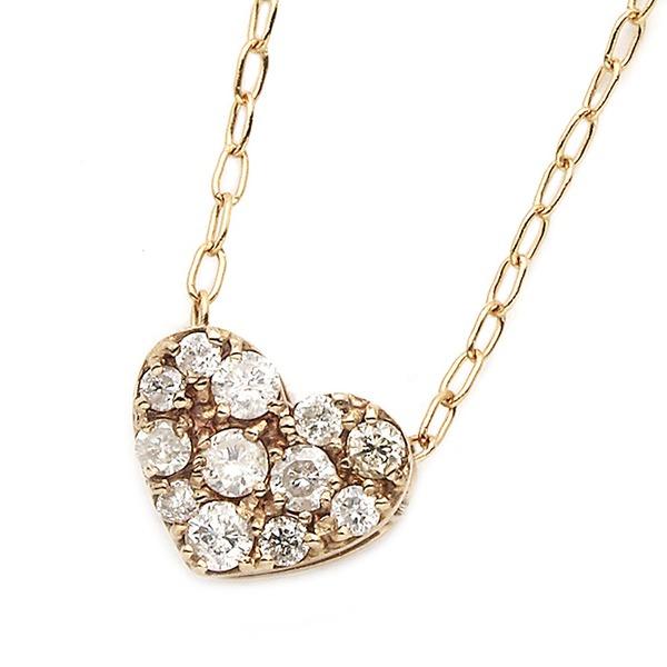 ダイヤモンド ネックレス K18 ピンクゴールド 0.15ct ハート ダイヤパヴェネックレス ペンダント