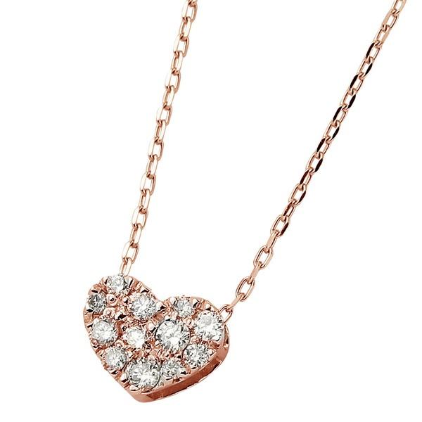 ダイヤモンド ネックレス K18 ピンクゴールド 0.15ct ハート ダイヤパヴェネックレス ペンダント_3