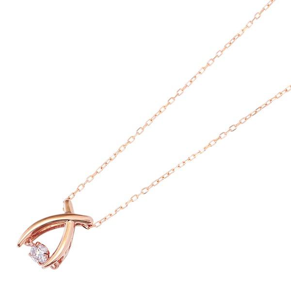 ダイヤモンドペンダント/ネックレス 一粒 K18 ピンクゴールド 0.08ct ダンシングストーン ダイヤモンドスウィングネックレス 揺れるダイヤが輝きを増す リボ..._1