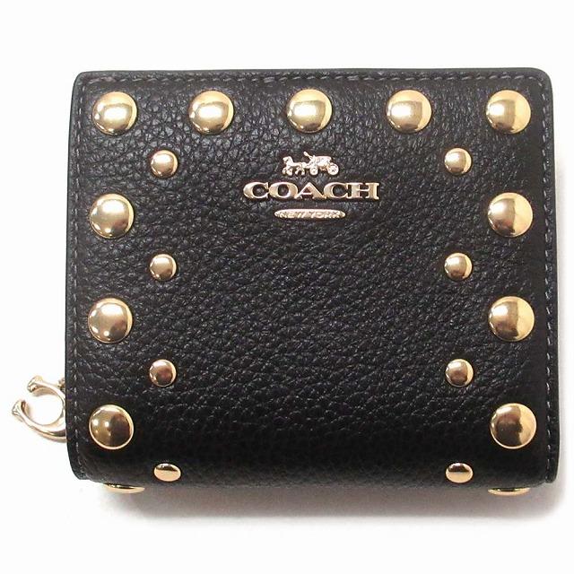 【美品✨】　COACH コーチ　二つ折り　財布 コンパクト　アイボリー　スタッズ コーチ COACH 財布 レディース 二つ折り財布 コンパクト財布