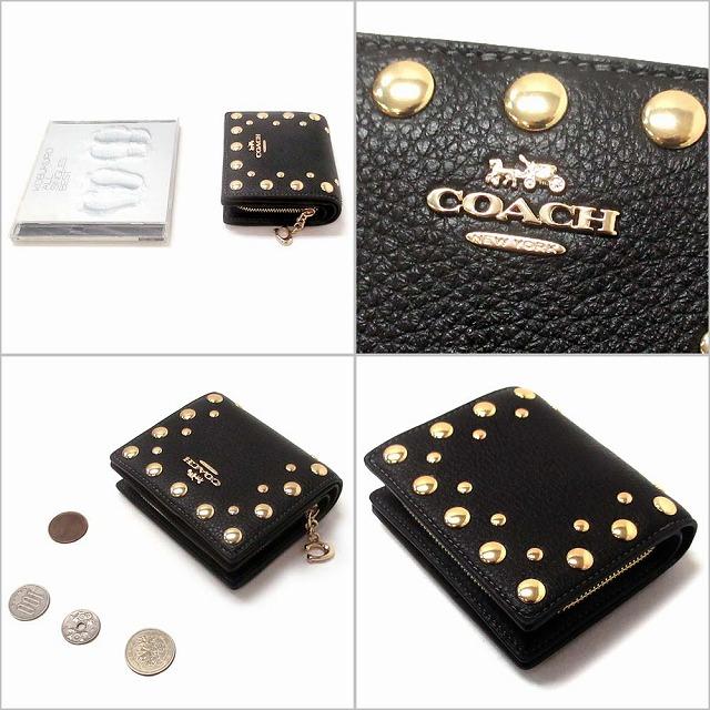 COACH 二つ折り財布 スタッズ付き アウトレット COACH コーチ レザー財布 アウトレット スタッズ ロゴ チャーム