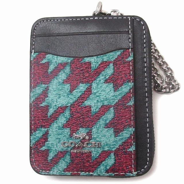 COACH コーチ二つ折り財布千鳥格子柄水色ワインレッド