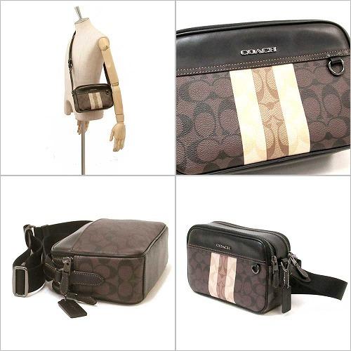 【美品！】COACHメンズショルダーバッグ（ストライプデザインブラックカラー） 美品！】COACHメンズショルダーバッグ（ストライプデザイン