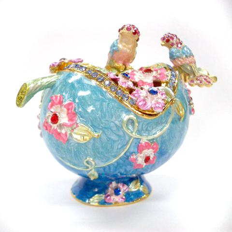 【ジュエリーボックス】フラワーバード 鳥と花の置物 ジュエリーボックス 3481 ブルー | 