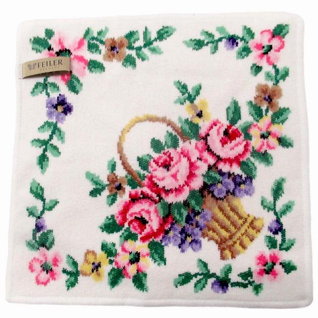 【並行輸入品】FEILER フェイラー ハンカチ タオル タオルハンカチ 30cm BASKET012 White フラワー バスケット 花 籠 花柄 | feiler | 02