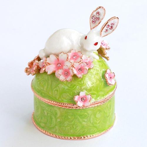 ジュエリーボックス ウサギと桜B グリーン EX456-3 | 